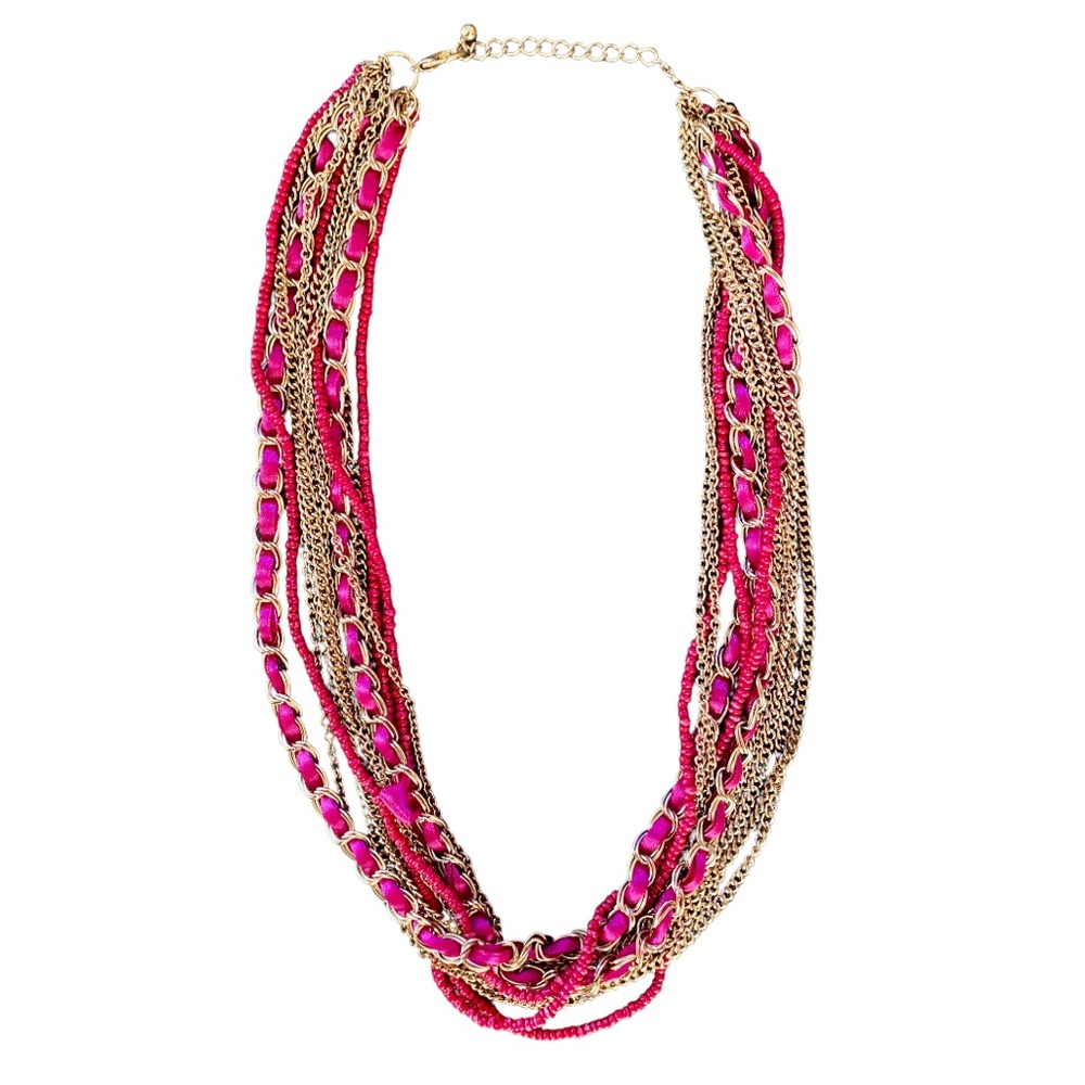 Fuchsia and Gold Chain Necklace